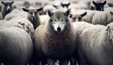 Wolf between sheeps , GEnerative AI illustration