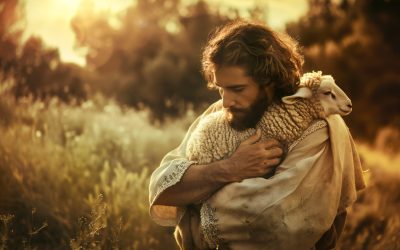 Jesus carries a lost sheep in his arms